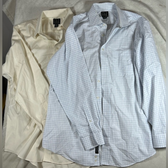 Jos. A. Bank Lot of 2 16.5-35 Tailored Fit No Wrinkle Dress Shirts Navy Yellow - Picture 1 of 8